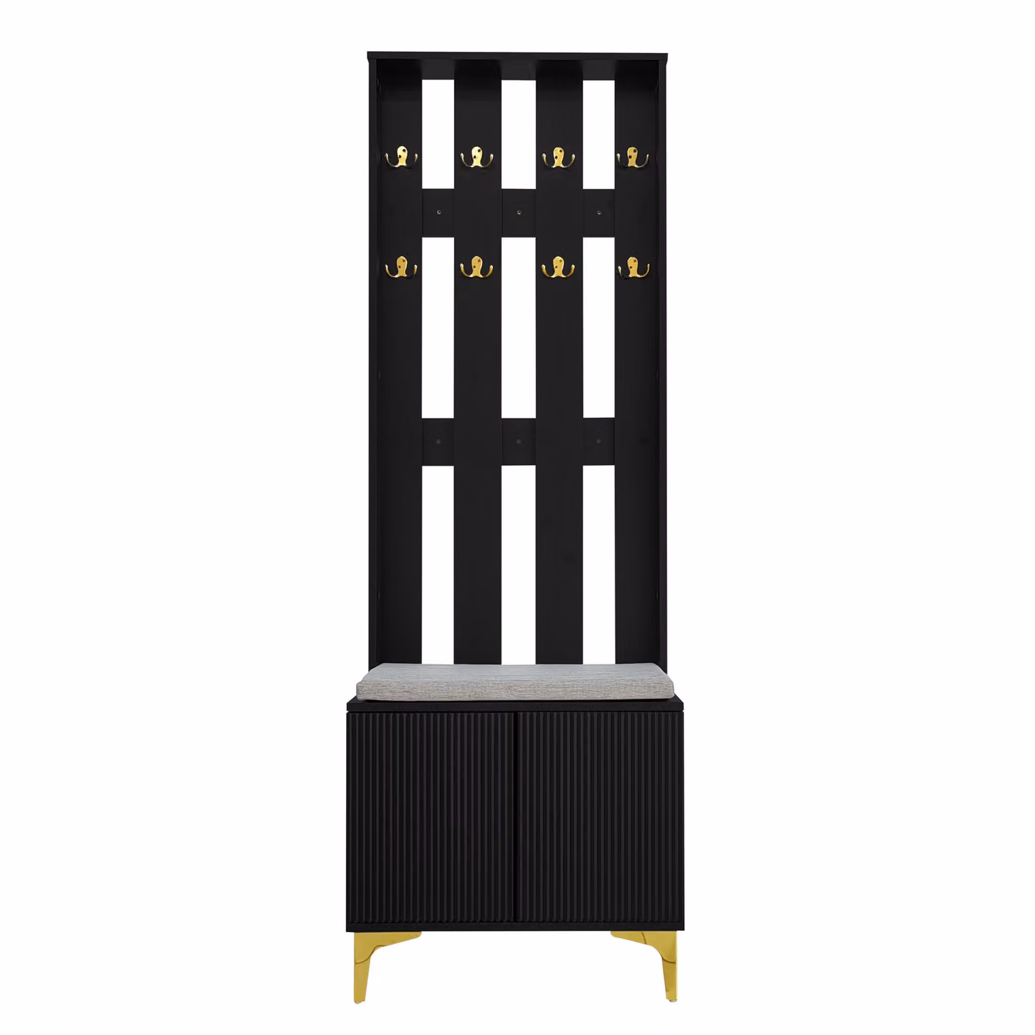 Aosom UK Elegant Wardrobe Set with Shoe Bench and Cushion in Black and Gold, H 180.5 x W 60.5 x D 35 cm – 2