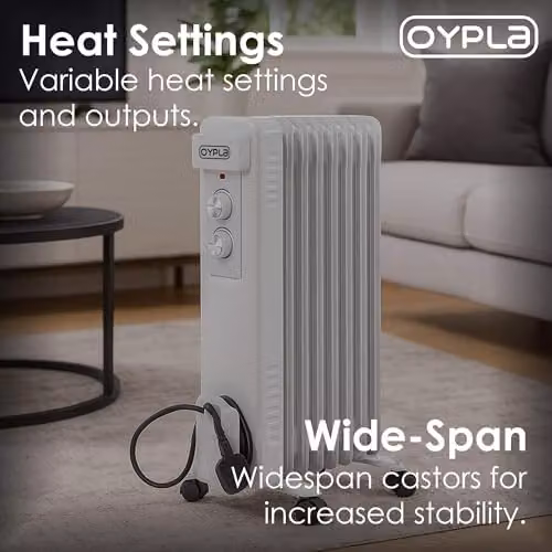 Oypla 2000W 9 Fin Portable Oil Filled Radiator Electric Heater, White – 3