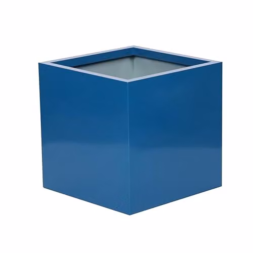 Primrose Blue Galvanised Steel Cube Patio Planter with Drainage Hole W: 40 cm, D: 40 cm, H: 40 cm