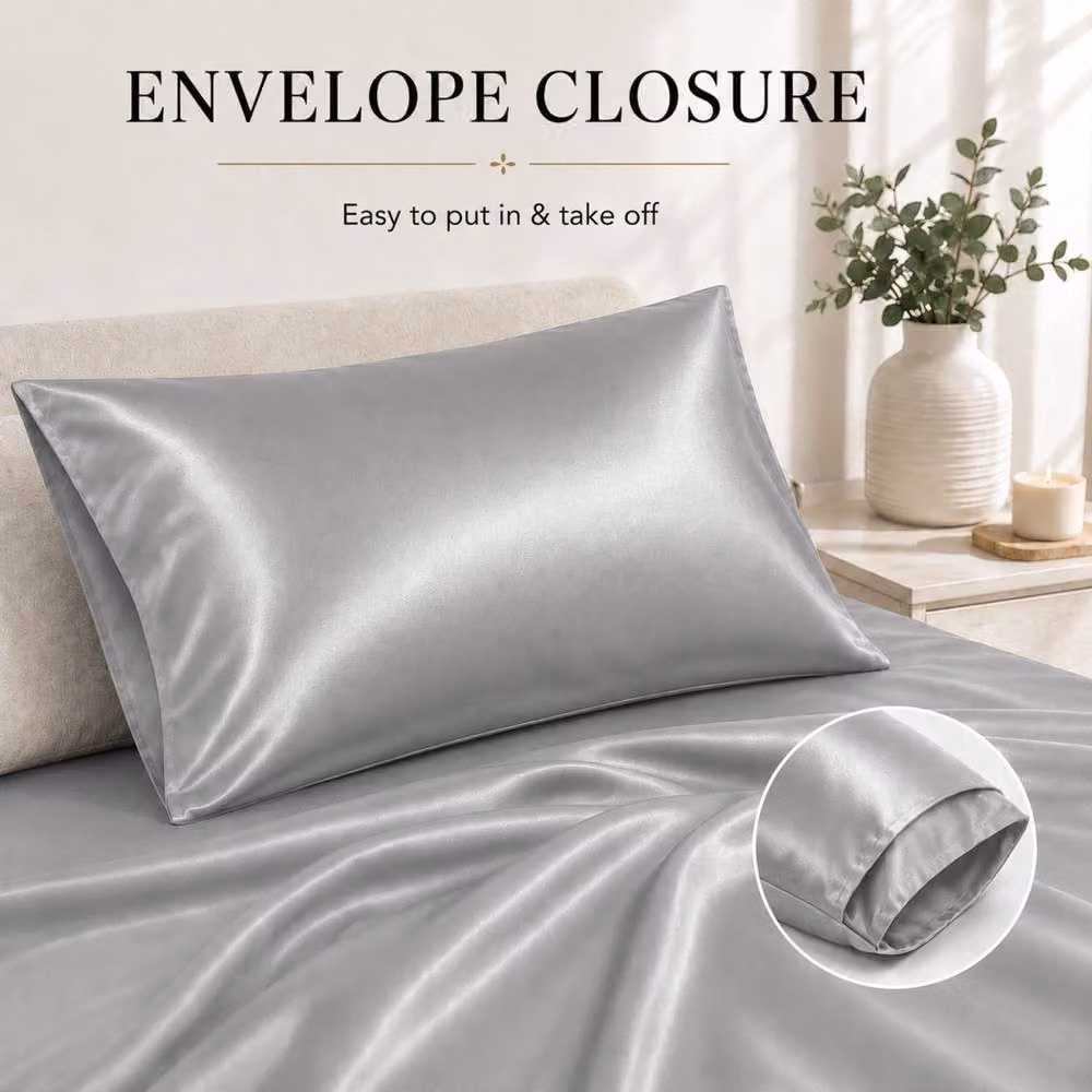 Pamposh Pack of 2 Ultra Soft Mako Satin Silk Pillow Cases in Grey – 5