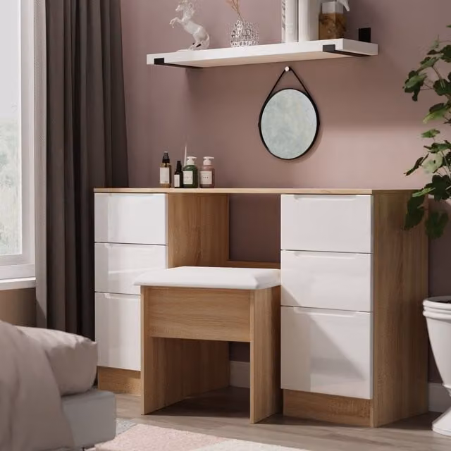 2 U Lucca Ready Assembled 6 Drawer Kneehole Desk in Light Oak