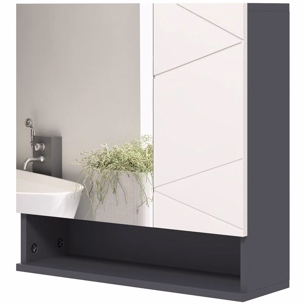 STILVORA Modern Wall Mounted Grey Matt Bathroom Mirror Cabinet with Hinged Doors and Internal Shelves W/D/H: 55 x 55 x 15 cm – 4