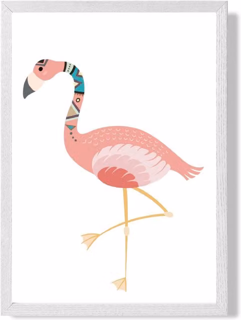 ARTZE Flamingo Tribal Animal Framed Print, Pink and White, A2