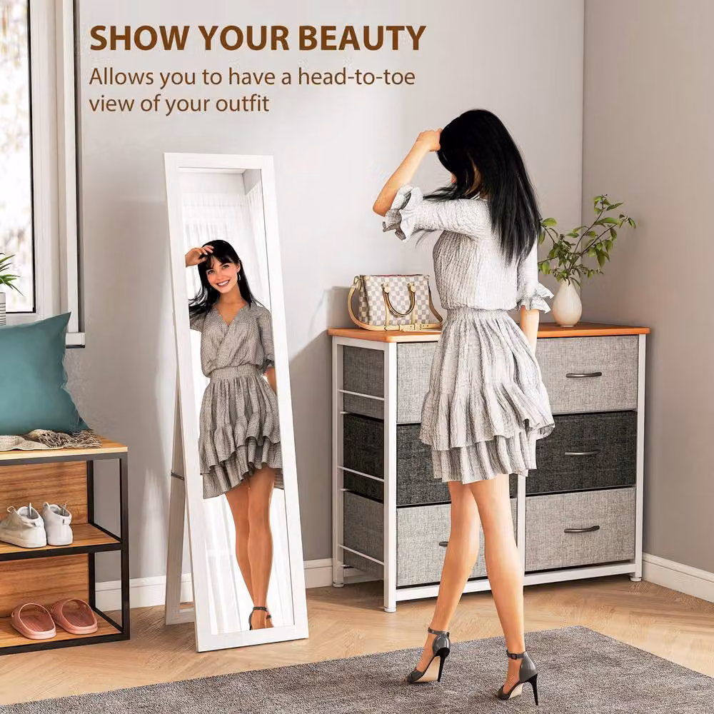 HOMCOM Full Length Rectangular Mirror with Wood Frame in White, W: 37 cm, H: 157 cm – 3
