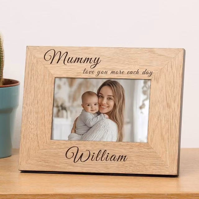 Uniqueful Personalised Mummy Love You More Wooden Picture Frame, Brown, W/H: 19.5 x 19.5 cm