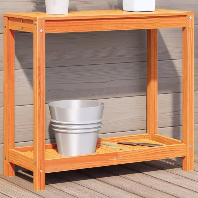 Berkfield Home Rustic Waxed Solid Pine Potting Table with Shelf, Brown, W: 82.5 cm, D: 35 cm, H: 75 cm