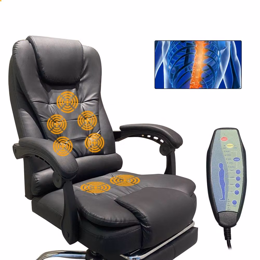 Alivio Black Synthetic Leather Office Massage Chair with 360 Swivel, Footrest, Lumbar Support and Headrest – 8