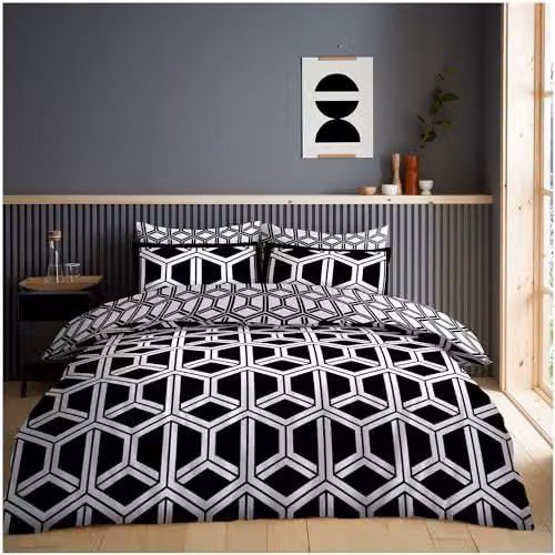 GAVENO CAVAILIA Hendrix Reversible Double Duvet Cover and Pillowcase Set in Black and White, W/D/H: 200 x 200 x 50 x 75 cm