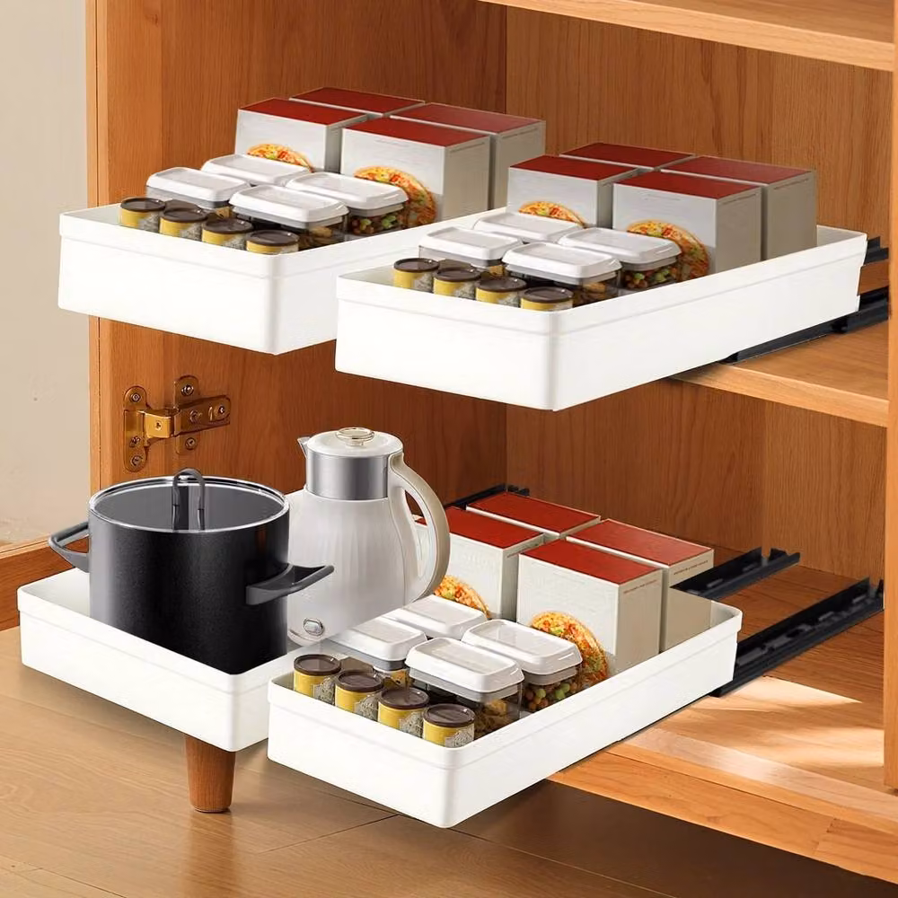Nordara White 3-Piece Plastic Pull-Out Cupboard Drawer Organiser Set – 4