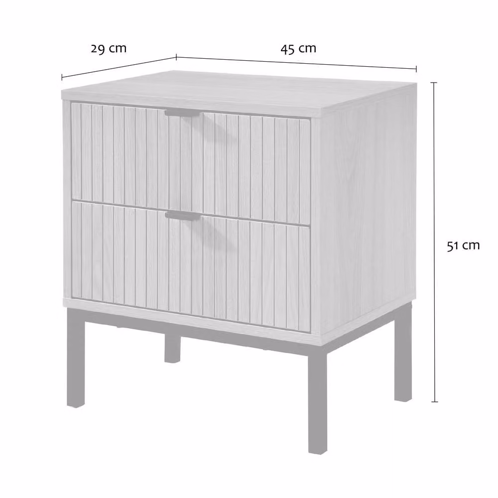 CALICOSY Tara Bedside Table with 2 Drawers in Light Brown with Grooved Wood Effect, Height: 51 cm – 4