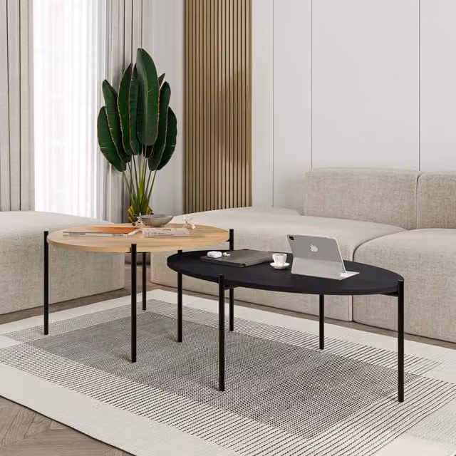 Decortie Modern Oval Coffee Table with Nested Tops in Black