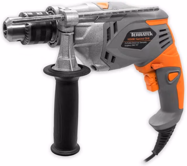 Terratek 1050W Variable Speed Corded Electric Hammer Drill in Grey and Orange