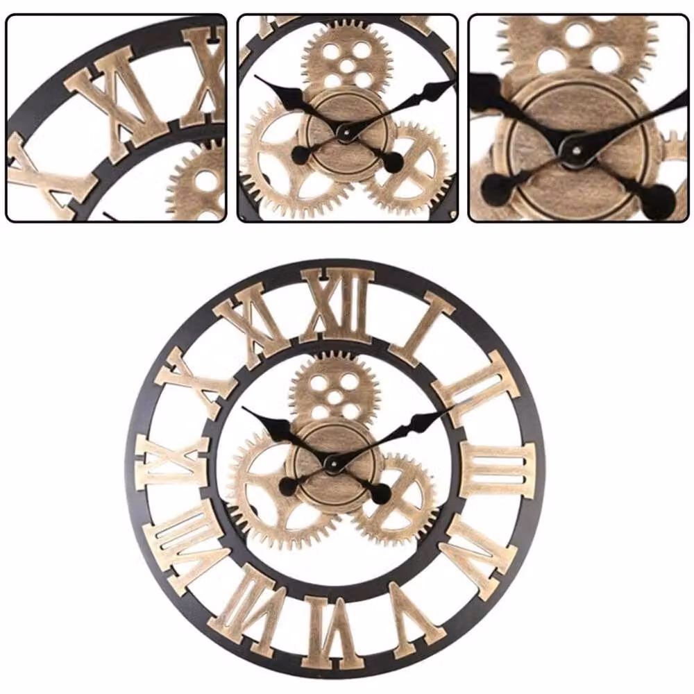 NESTLUNE Large Industrial Black Metal and Glass Analog Wall Clock, W/H: 100 x 15 cm – 3