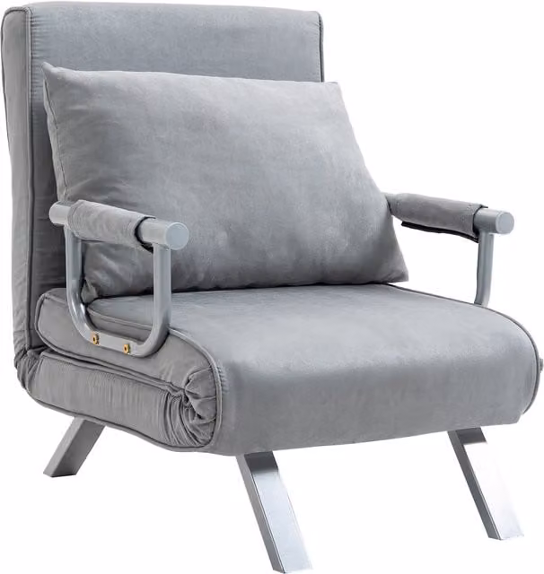 HOMCOM 2-in-1 Single Sofa Bed Sleeper, Foldable Microfibre Armchair Lounge Couch with Pillow in Light Grey