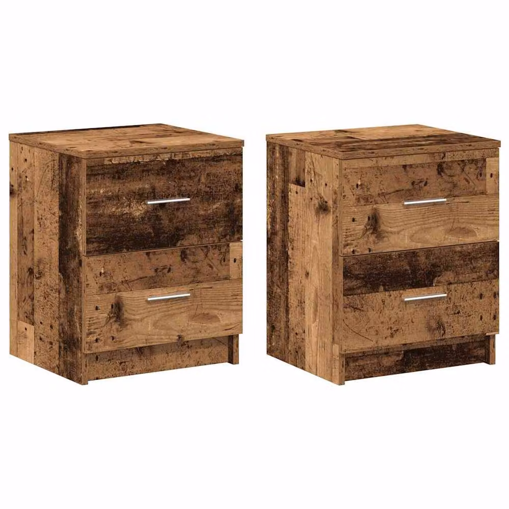 Berkfield Home Set of 2 Durable Bedside Cabinets with 2 Drawers in Brown Old Wood, W/D/H: 40 x 36 x 50 cm – 2