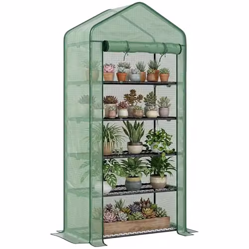 Outsunny 5 Tier Widened Mini Freestanding Greenhouse in Green, W/D/H: 90 x 49 x 193 cm
