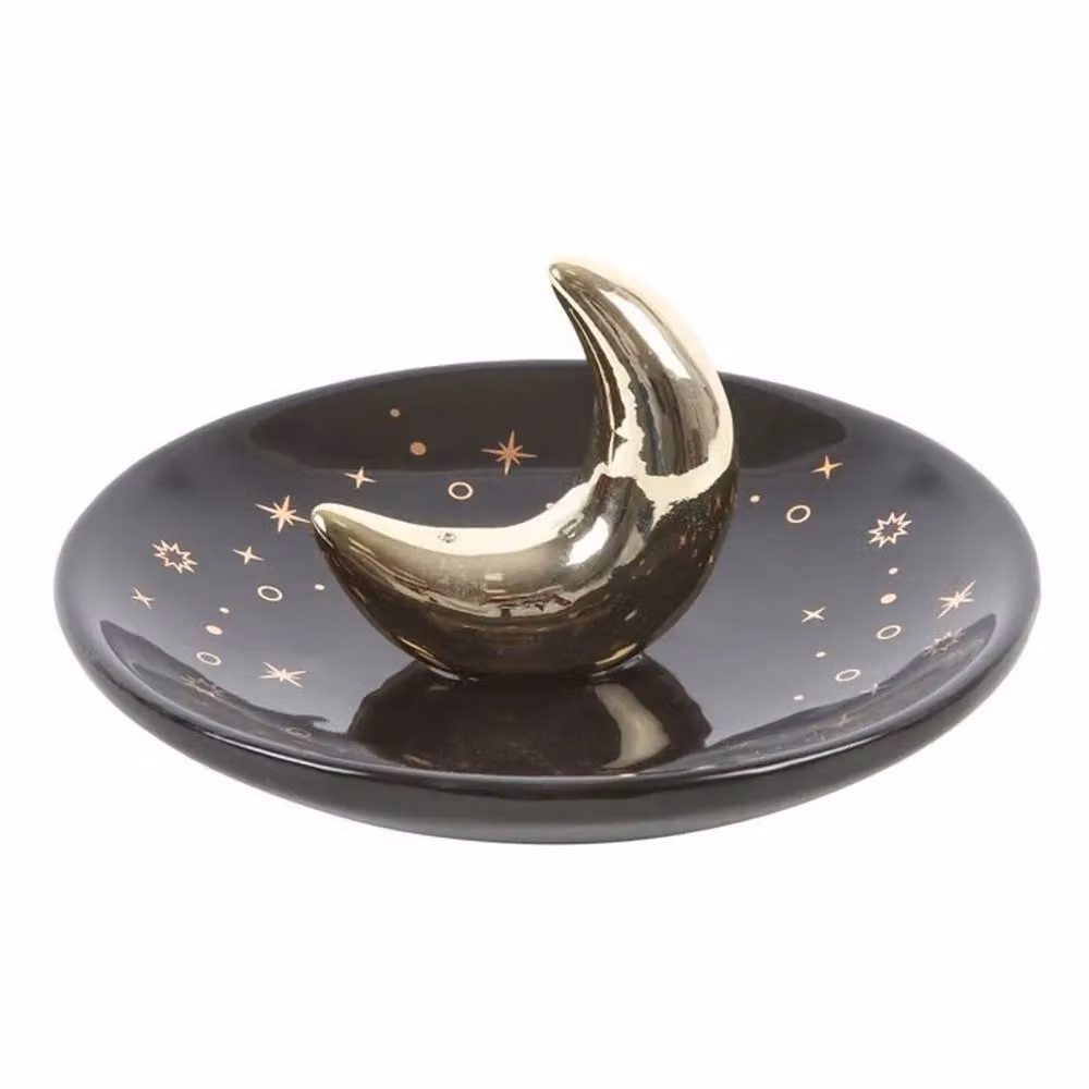 Something Different Crescent Moon Ceramic Incense Holder in Gold, W/D/H: 12.5 x 5.8 x 2.5 cm – 2