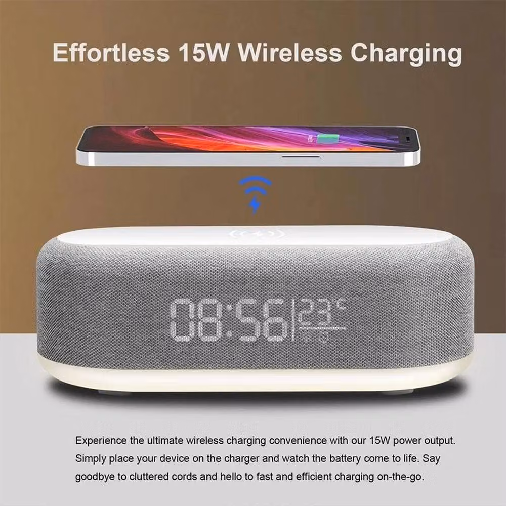 FLAVORA Wireless Charging Station Alarm Clock in Grey – 5