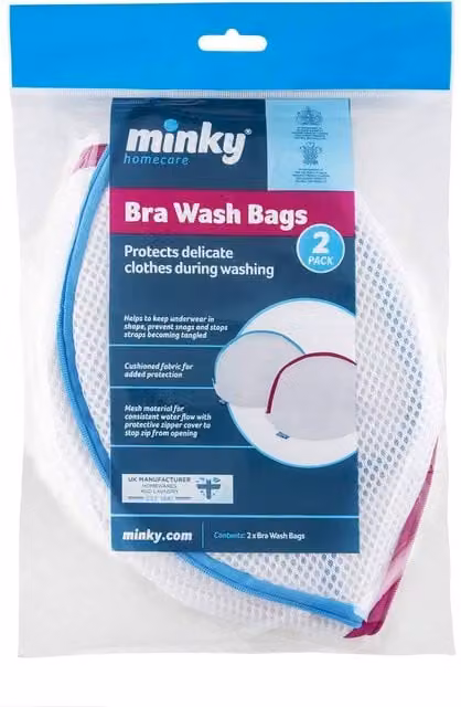 Minky Bra Wash Bag 2 Pack in White and Multicolour Mesh Fabric