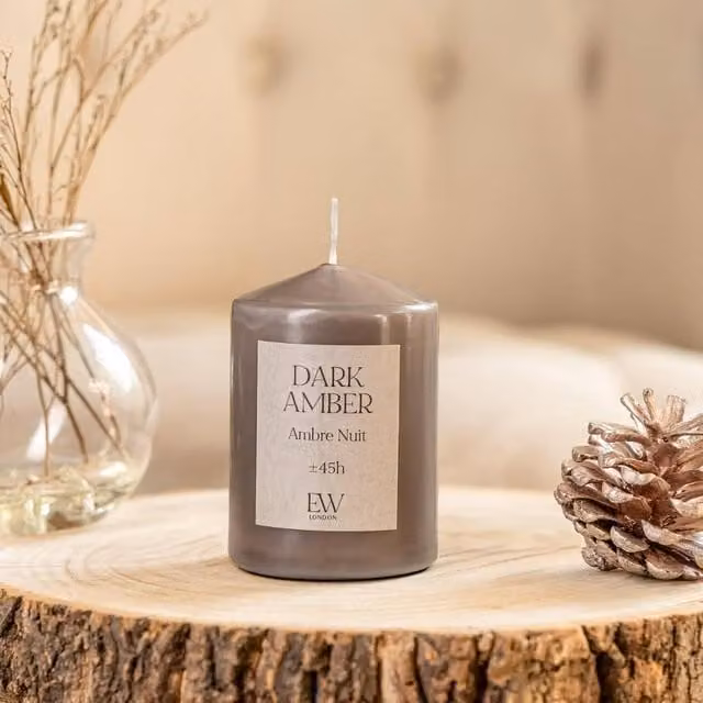 Marco Paul Dark Amber Scented Pillar Candle in Brown, 30 Hour Burn Time – 1