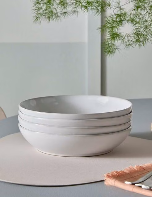 Denby Set of 4 Cotton White Stoneware Pasta Bowls