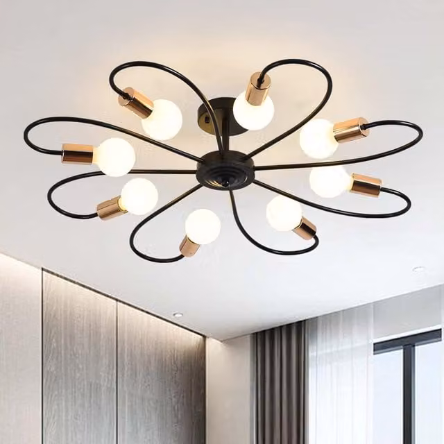Garwarm 8-Light Industrial Vintage Metal Ceiling Chandelier in Black and Gold/Brass – 1