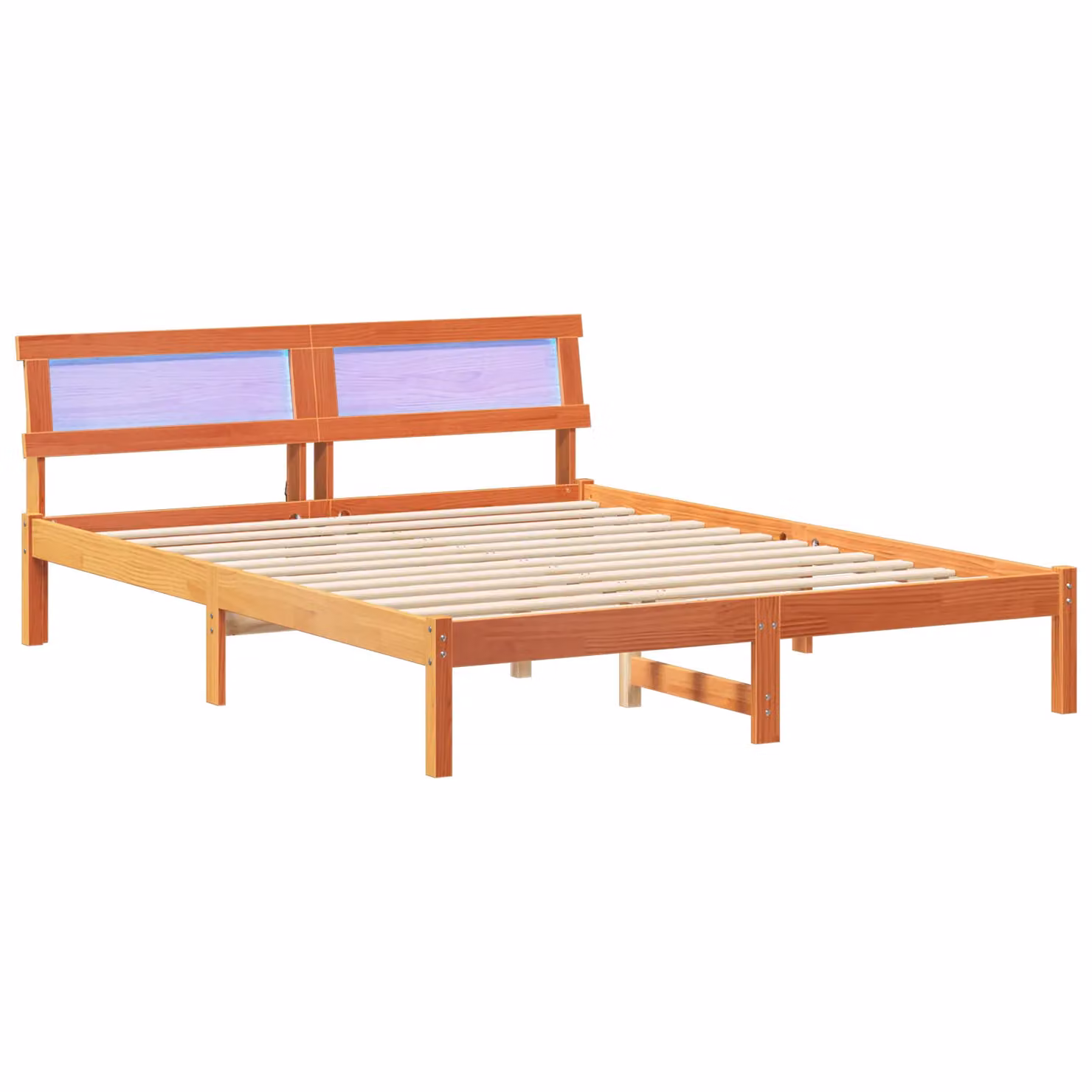Berkfield Home Wax Brown Pine Wood Bed with Headboard and LED Strip Lights W/D/H: 160 x 200 cm – 2