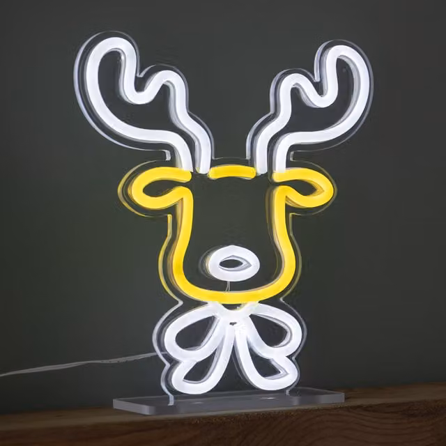 Samuel ALEXANDER 25cm Light up Christmas Reindeer Face Table Top Neon Sign in Yellow, White or Multicolour – 1