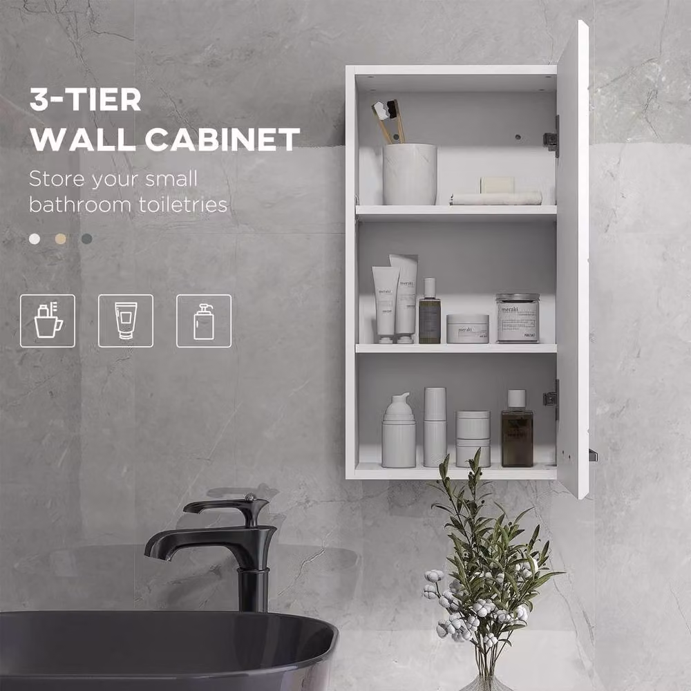 KORVIXA Modern Glossy White Wall Mounted Bathroom Cabinet with Soft Close Hinged Doors and Internal Shelves – 2