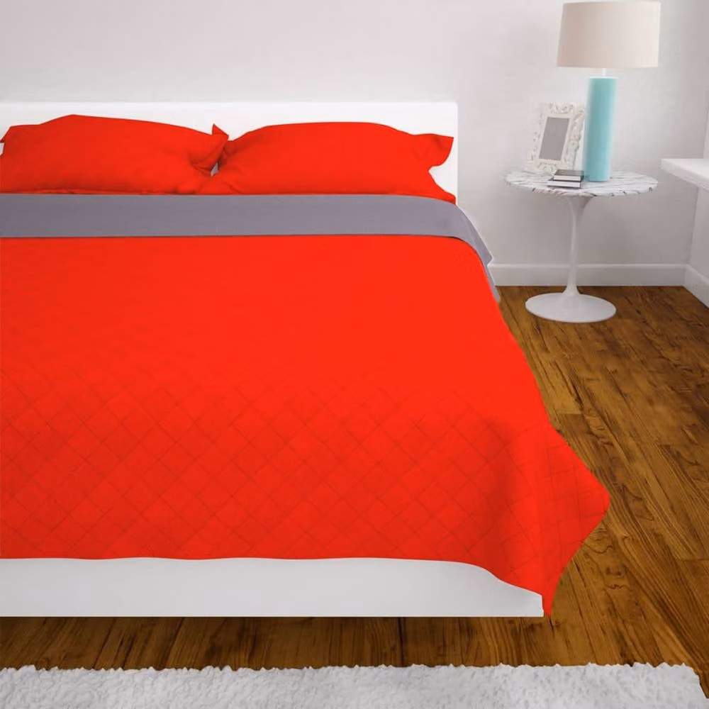 Berkfield Home Reversible Quilted Microfibre Bedspread in Red and Grey, W: 170 cm, L: 210 cm – 3