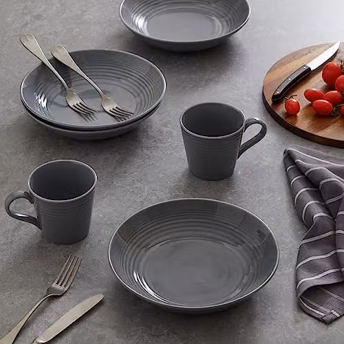 Royal Doulton Gordon Ramsay Maze Stoneware Mugs, Grey and White, Set of 4, 400ml – 2