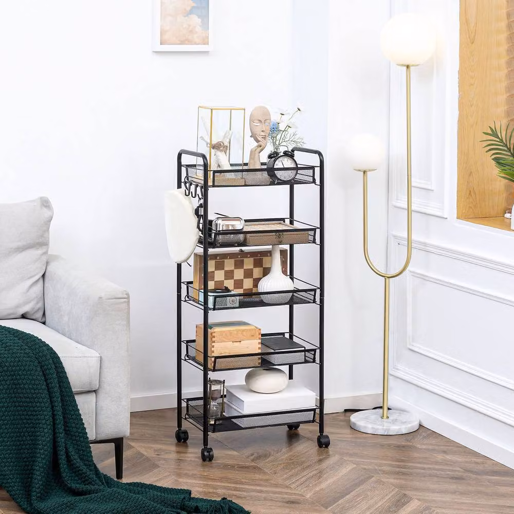 STILVORA 5-Tier Metal Storage Trolley with Wheels in Black – 2
