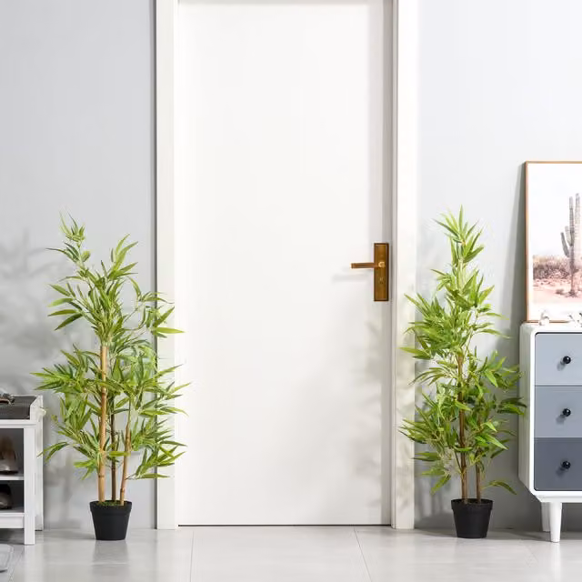 Outsunny Set of 2 Green Artificial Bamboo Tabletop Trees, Height: 120 cm – 2