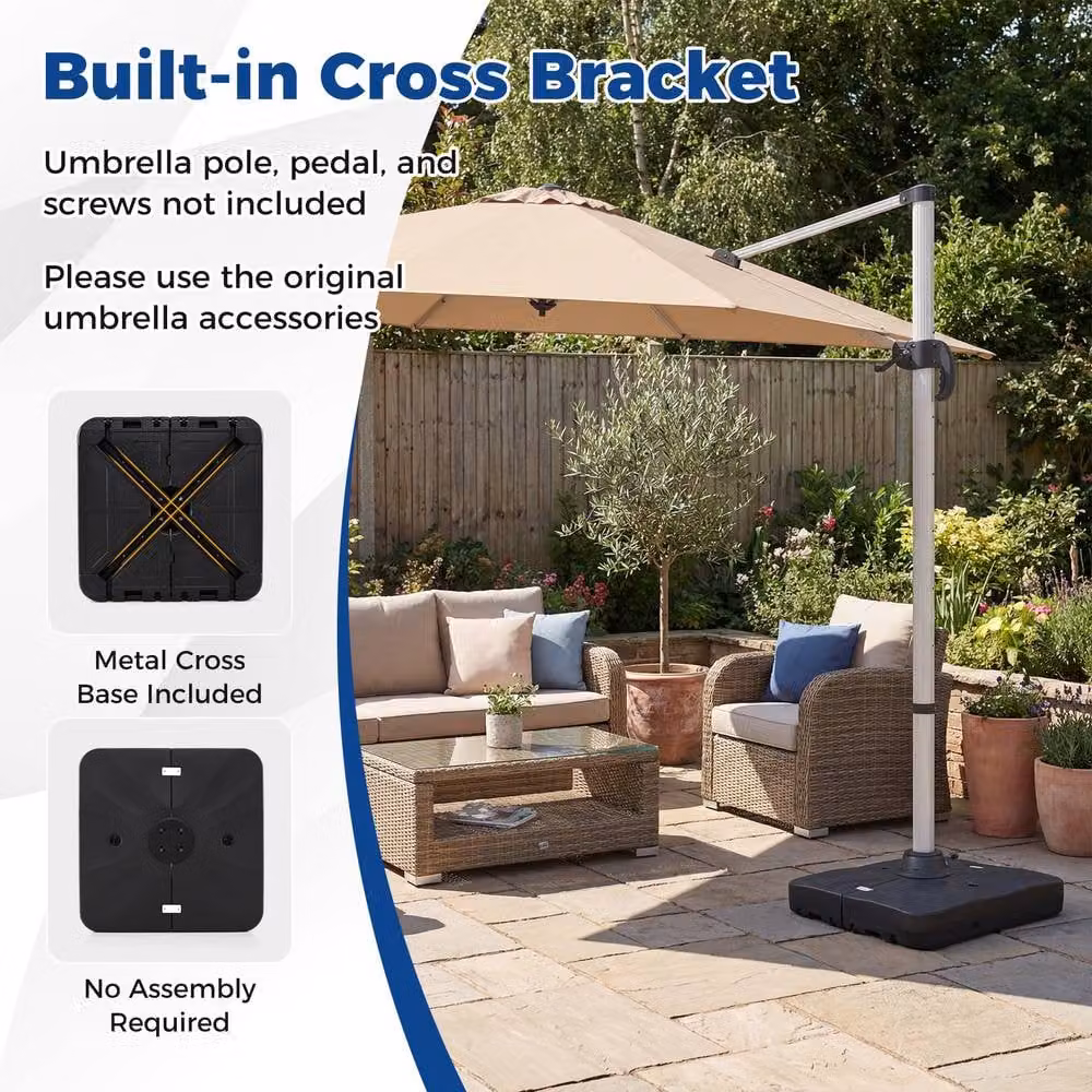 Costway Black Cantilever Parasol Base, Water or Sand Fillable Umbrella Stand for Garden and Terrace – 3