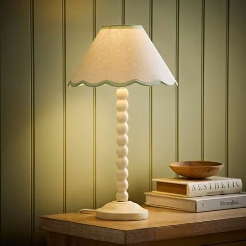 ValueLights Bobbin Walnut Table Lamp with Green Fabric Shade and Bulb – 2