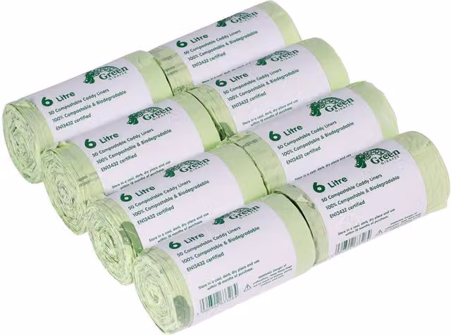 Green Giraffe 6 Litre Food Bin Caddy Liners in Green (Pack of 8)