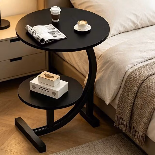 EONLION Black 2 Tier C Shaped Side Table with Round Top – 1