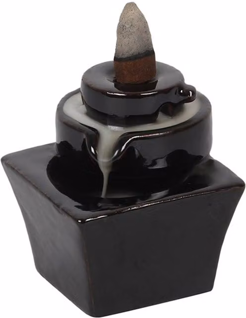 KDMK Black Ceramic Tiered Backflow Incense Burner for Tabletop