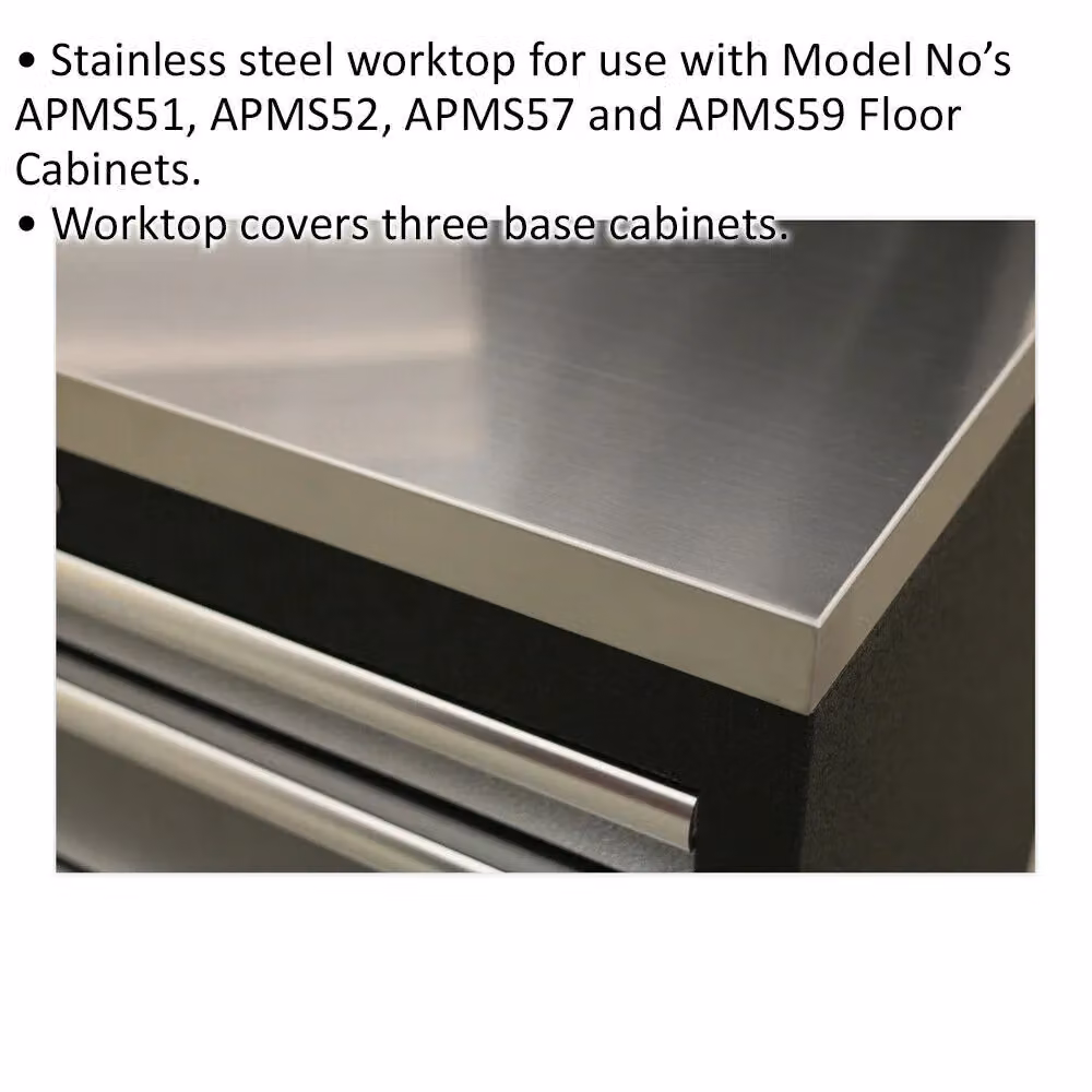 Loops Stainless Steel Worktop in Silver, W: 204.0 cm, D: 60.0 cm, H: 3.8 cm – 2