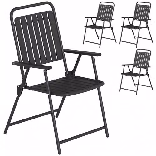 Outsunny Set of 4 Folding Garden Chairs in Black with Plastic Seats and Metal Frames