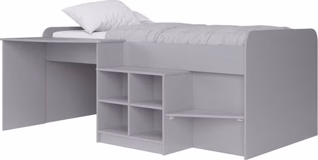 Kidsaw Pilot Mid-Height Cabin Bed in Grey with Side Compartments and House Frame, 90 x 190 cm – 1