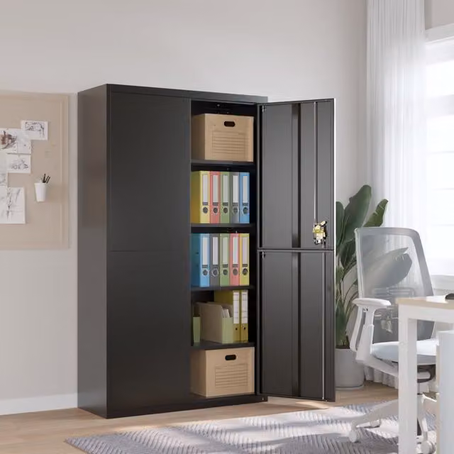 Berkfield Home Black Steel File Cabinet with Adjustable Shelves and Lock, W/D/H: 105 x 40 x 180 cm – 1