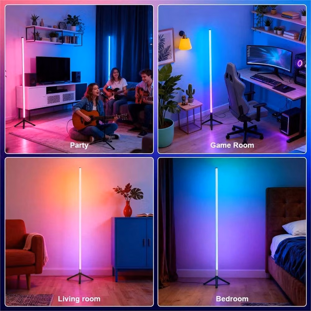 NESTLUNE RGB LED Corner Floor Lamp with Remote Control in White – 6