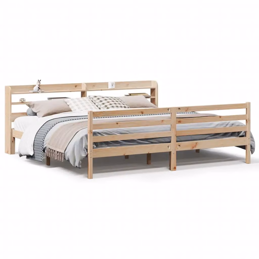 Berkfield Home Rustic Brown Solid Wood Bed Frame with Headboard and USB Charging Port, 200 x 200 cm – 2