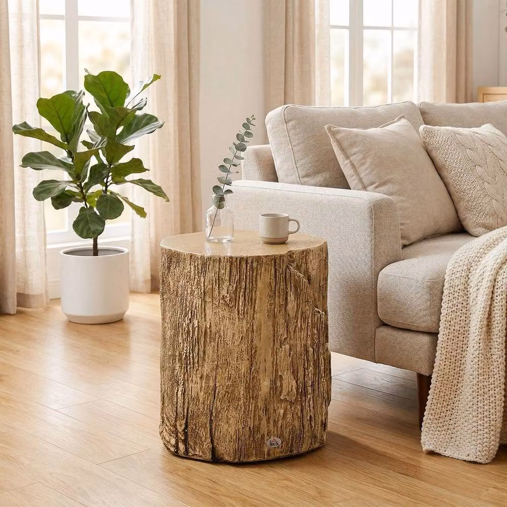Havendro Tree Stump Round Concrete Side Table in Brown, H 43 cm, W 37 cm, D 37 cm – 2