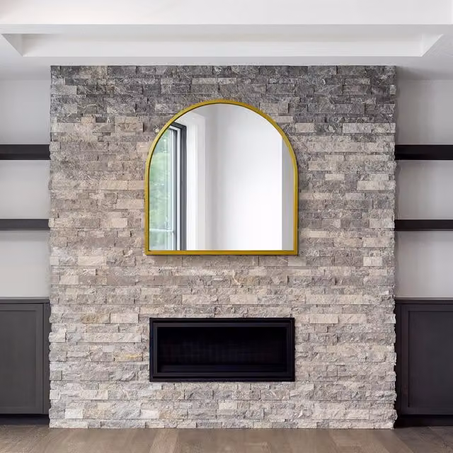 MirrorOutlet Modern Arched Wall Mirror in Gold and Black