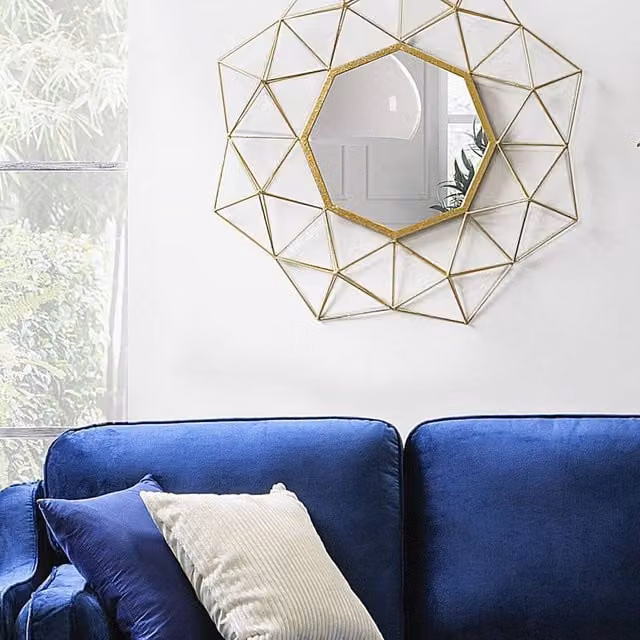 Wyld and Coco Sun Star Gold Wall Mirror, Geometric Art Deco Metal and Glass Design, W: 69 cm, H: 80 cm