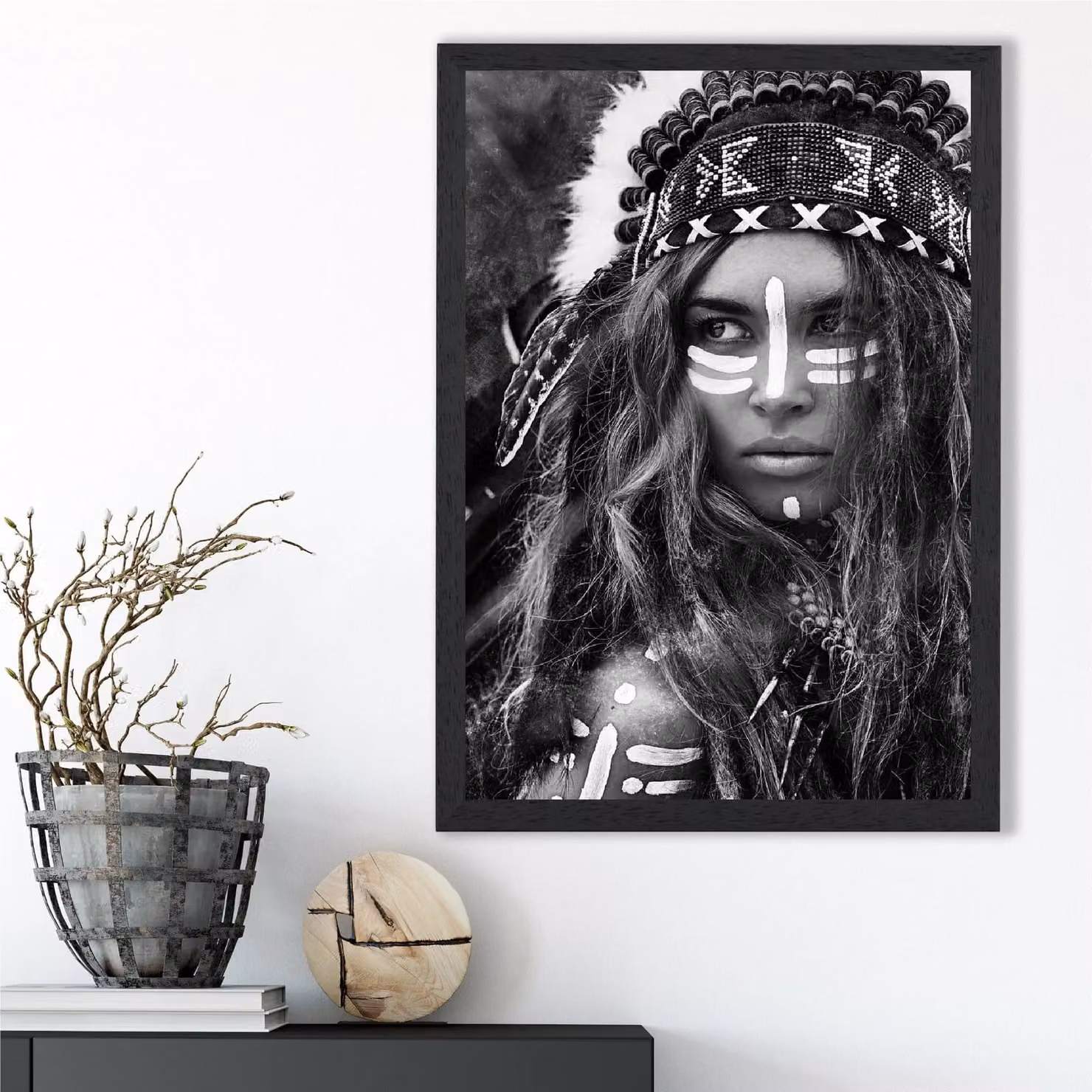 ARTZE Strong Woman Fashion Black and White Photo Framed Print, A2 Size – 2