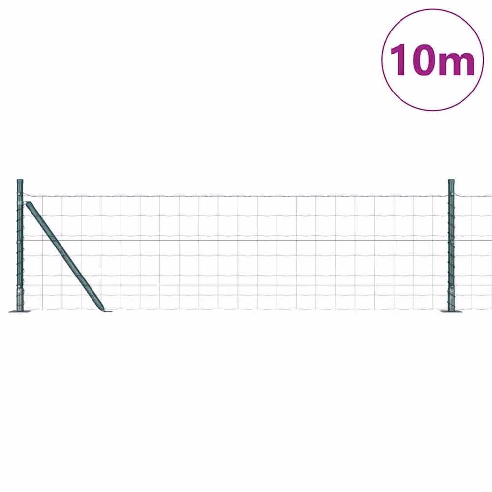 Berkfield Home Euro Fence with 7 Flanged Posts, Galvanised Steel, Green, W: 10 m, H: 0.4 m – 2