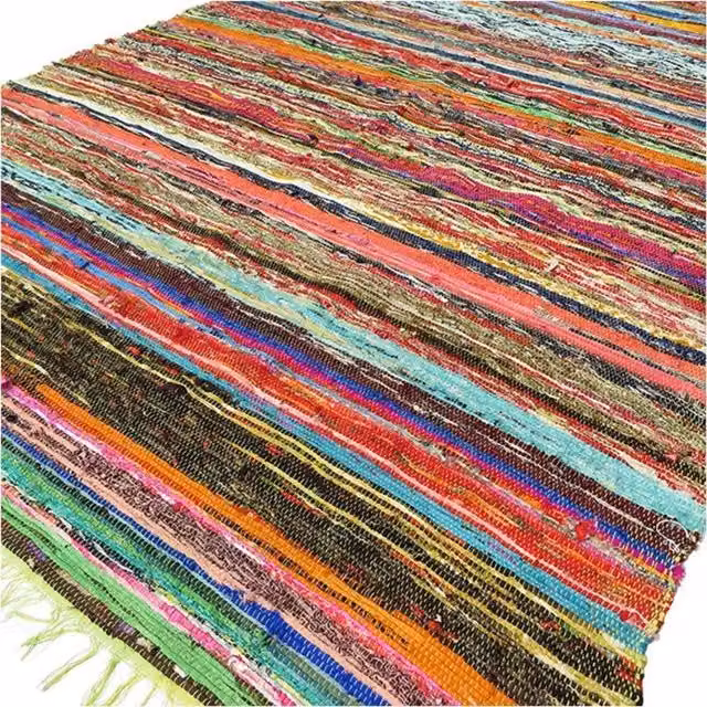 KDMK Luxury Green Boho Rag Rug in Green and Multicolour